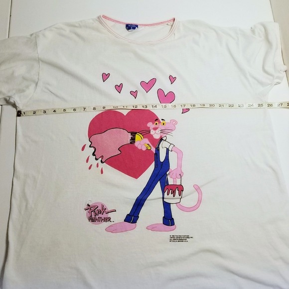 Vintage 90s Pink Panther Painted Hearts 1998 Single Stitch Shirt Valentines - Picture 5 of 15